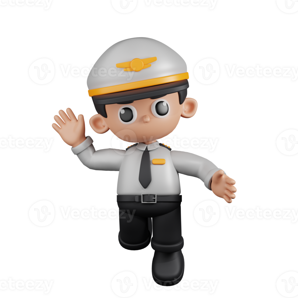 3d Character Pilot Happy Pose. 3d render isolated on transparent backdrop. png
