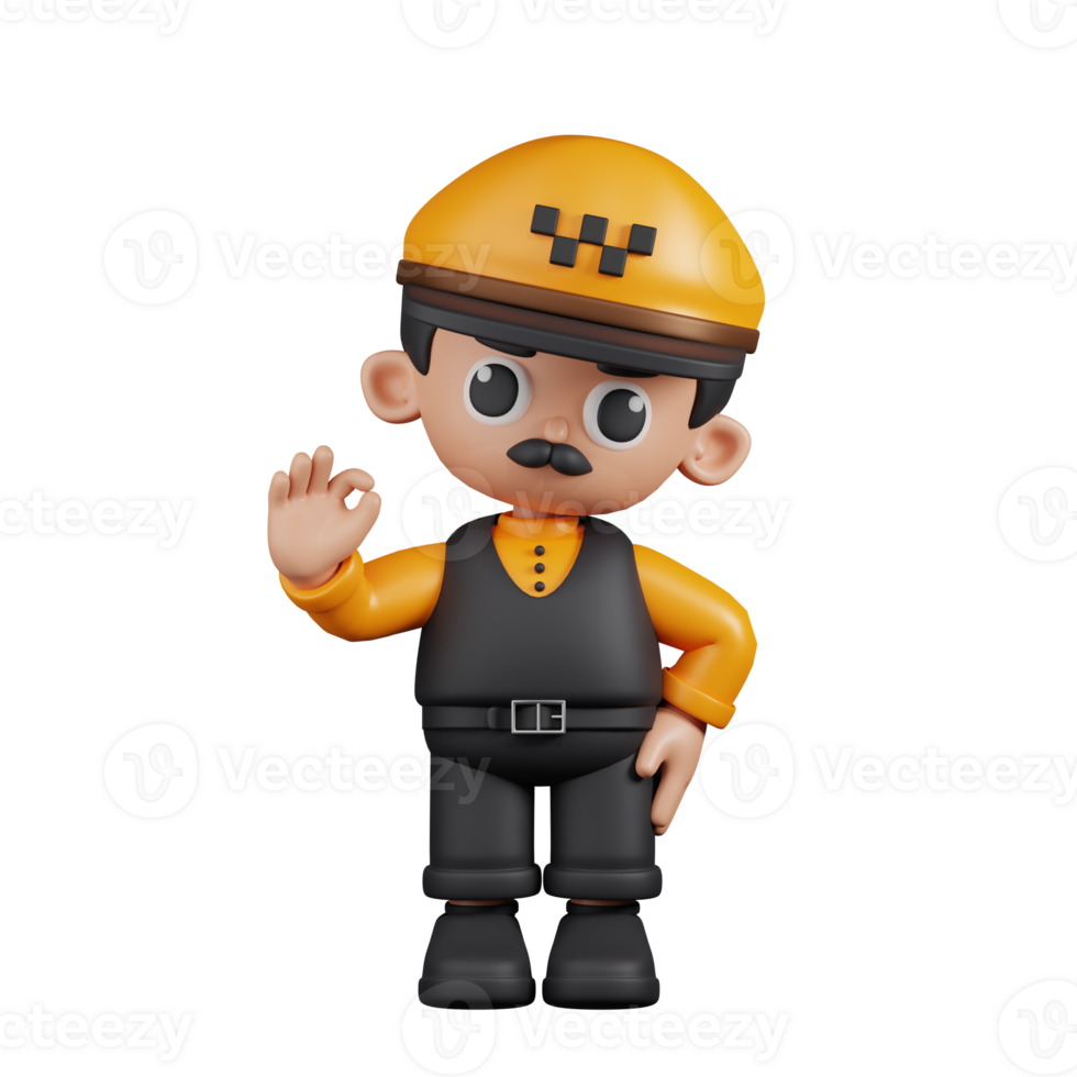 3d Character Taxi Driver Giving Ok Sign Pose. 3d render isolated on transparent backdrop. png