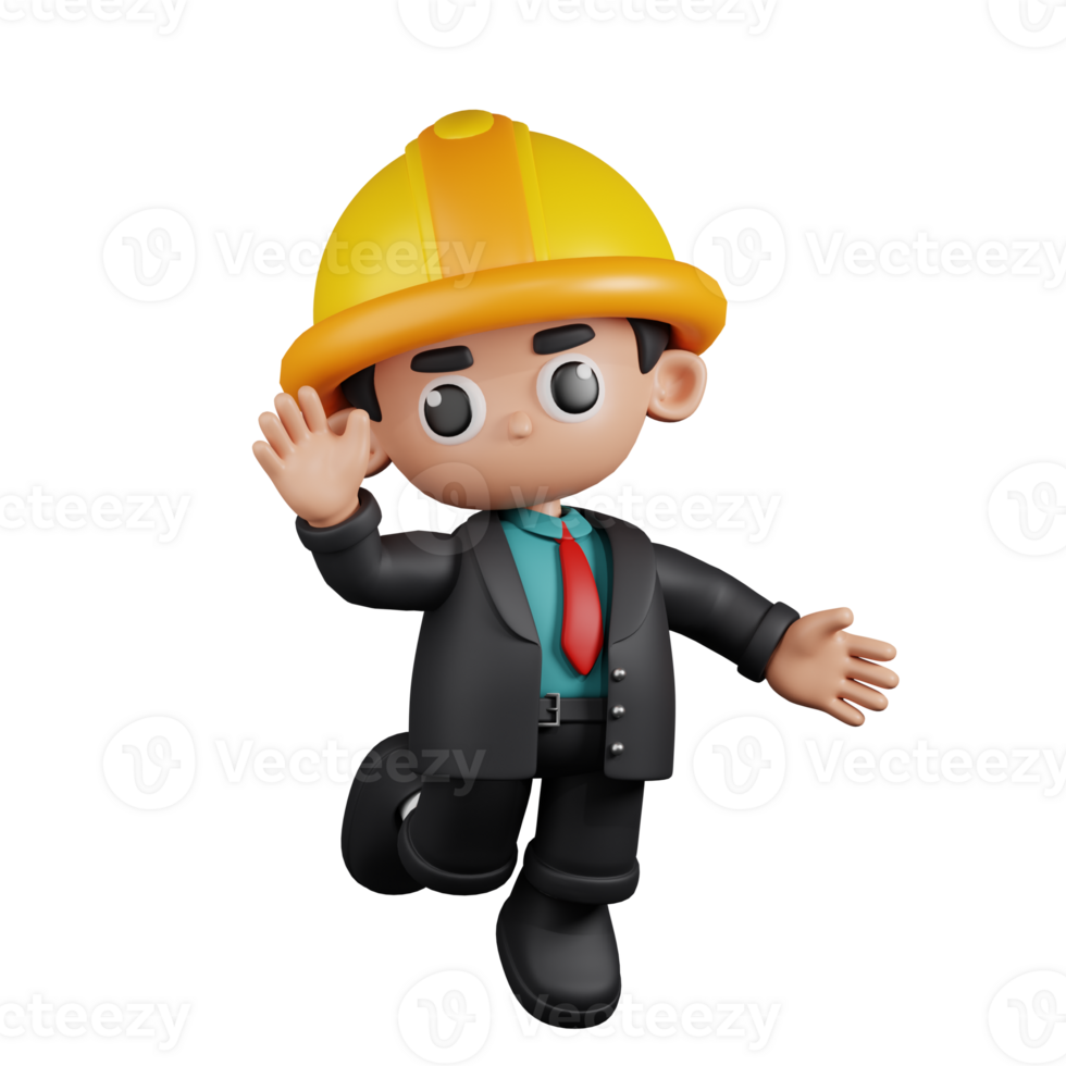 3d Character Engineer Happy Pose. 3d render isolated on transparent backdrop. png