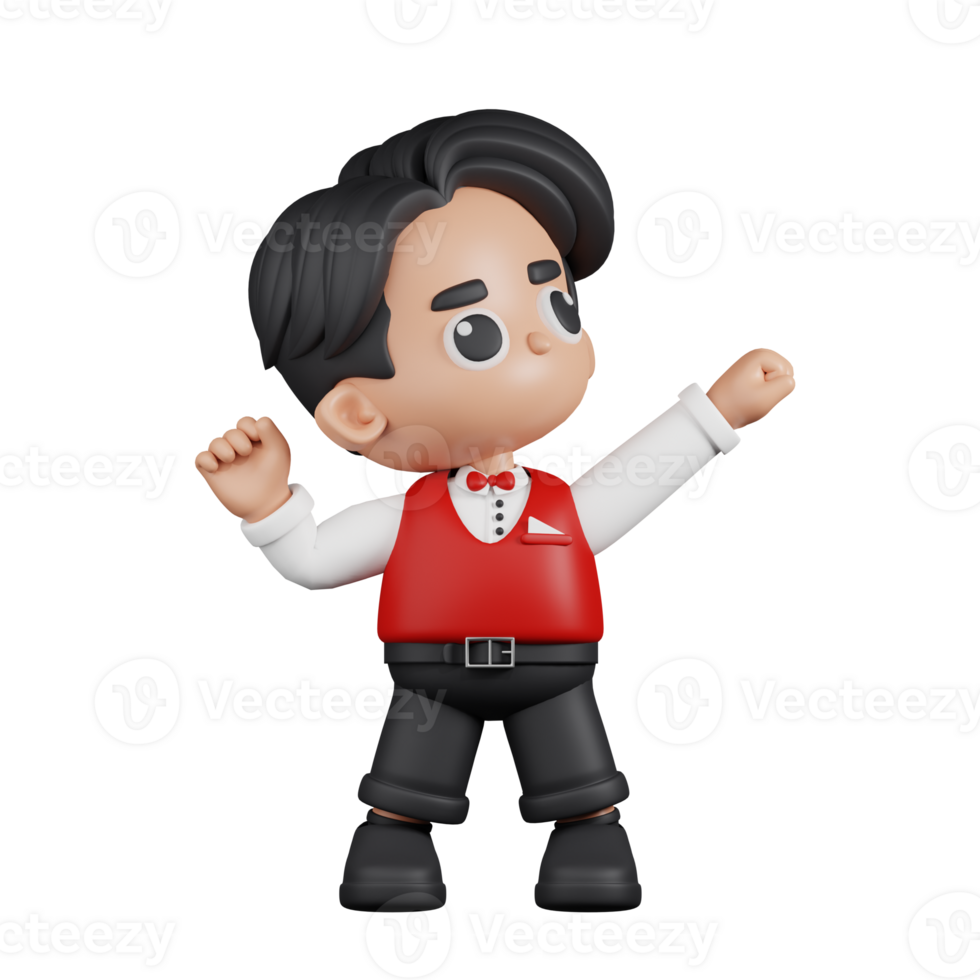 3d Character Waitress Looking Victorious Pose. 3d render isolated on transparent backdrop. png
