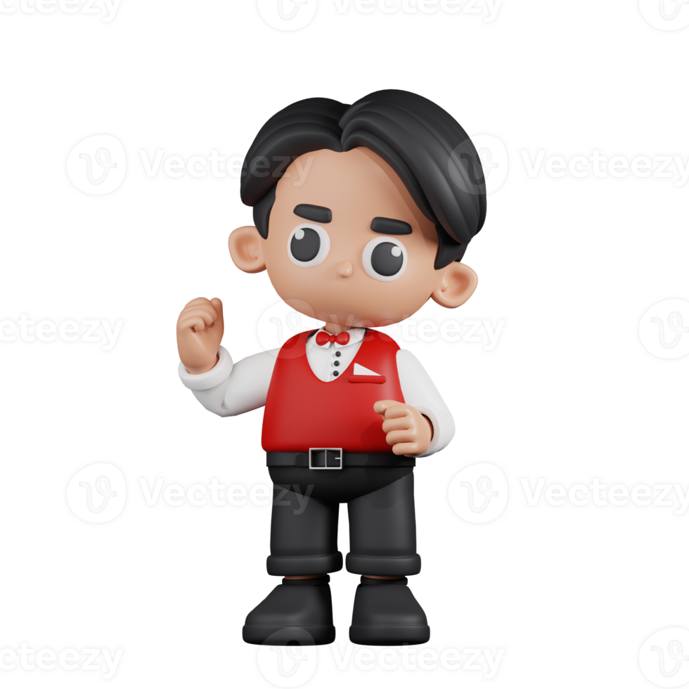 3d Character Waitress Congratulation Pose. 3d render isolated on transparent backdrop. png