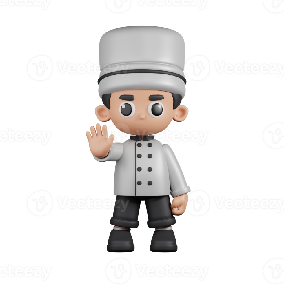 3d Character Chef Doing The Stop Sign Pose. 3d render isolated on transparent backdrop. png