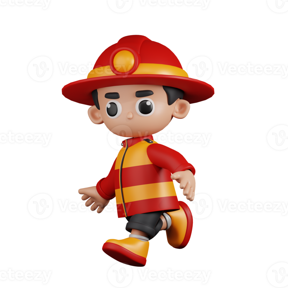 3d Character Firefighter Running Pose. 3d render isolated on transparent backdrop. png