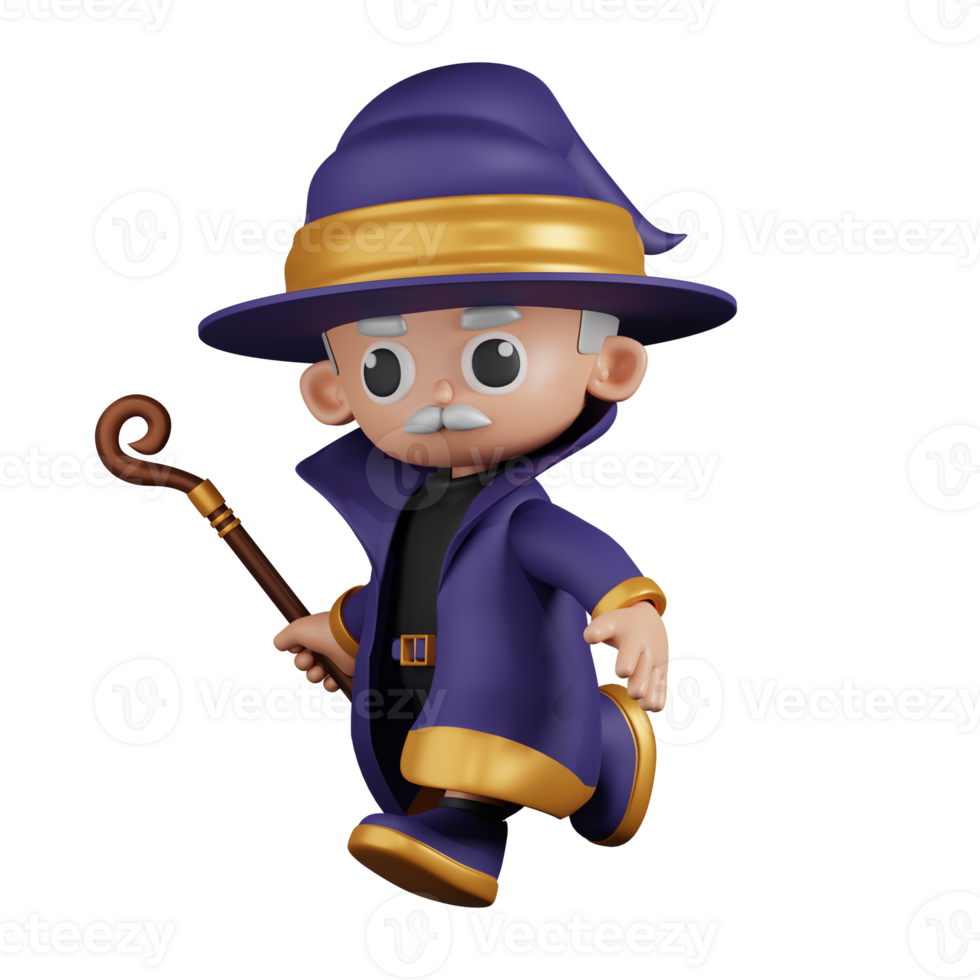 3d Character Wizard Running Pose. 3d render isolated on transparent backdrop. png