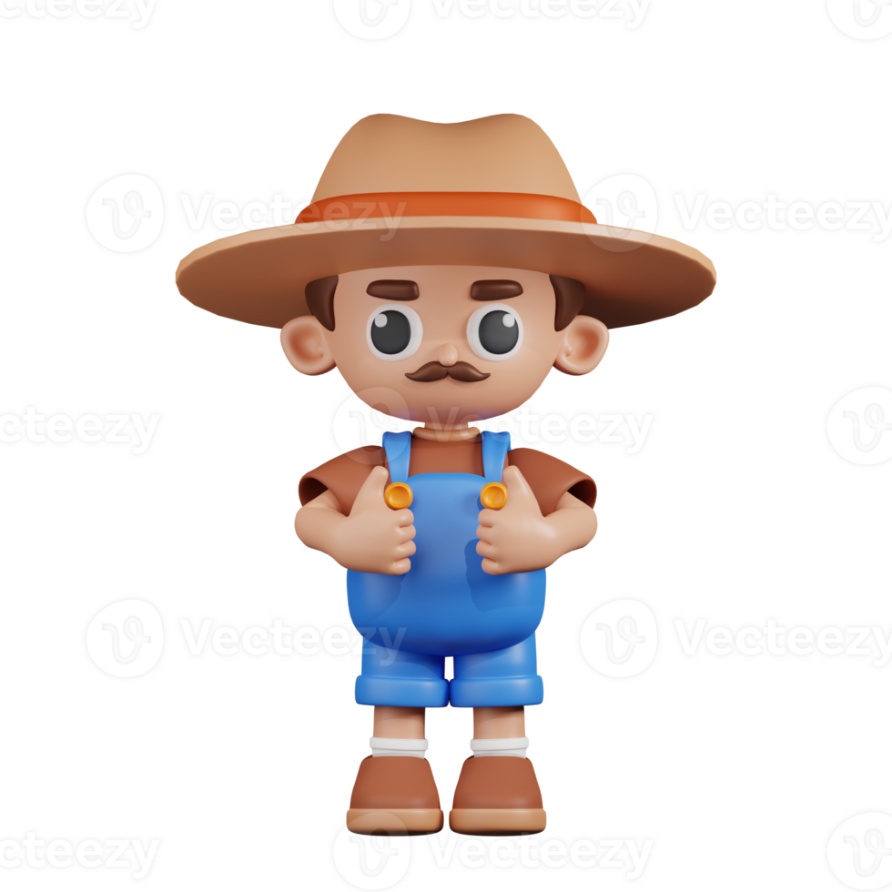 3d Character Farmer Showing Thumbs Up Pose. 3d render isolated on transparent backdrop. png