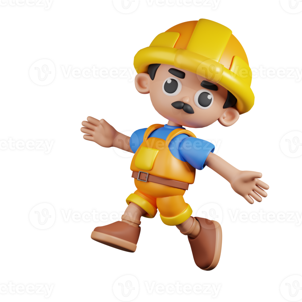 3d Character Builder Happy Jumping Pose. 3d render isolated on transparent backdrop. png