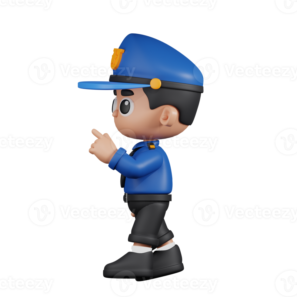 3d Character Policeman Touch Pose. 3d render isolated on transparent backdrop. png
