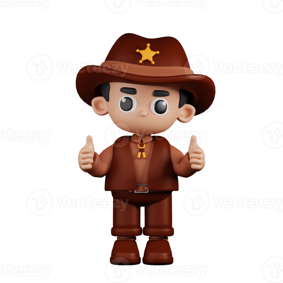 3d Character Sheriff Giving A Thumb Up Pose. 3d render isolated on transparent backdrop. png