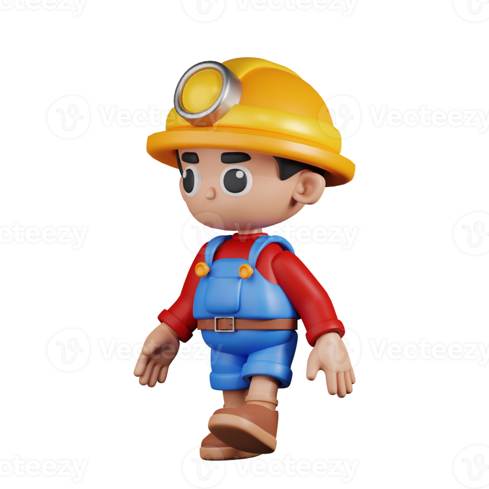 3d Character Miner Walking Pose. 3d render isolated on transparent backdrop. png