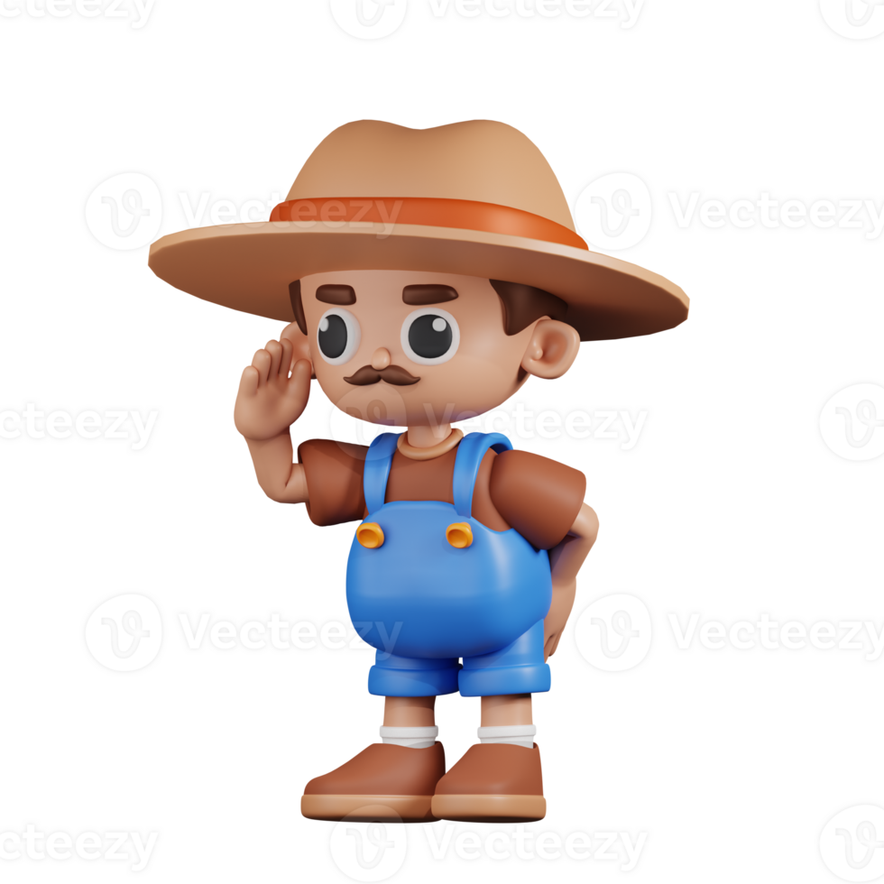 3d Character Farmer Looking for Something Pose. 3d render isolated on transparent backdrop. png