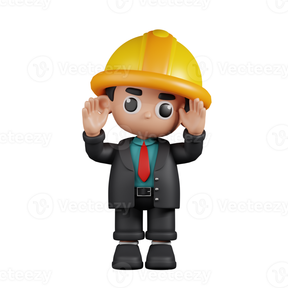 3d Character Engineer Greeting Pose. 3d render isolated on transparent backdrop. png