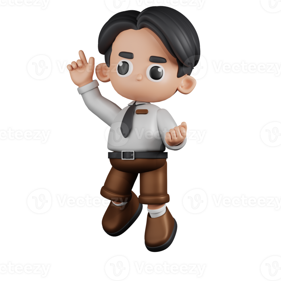 3d Character Businessman Happy Jumping Pose. 3d render isolated on transparent backdrop. png