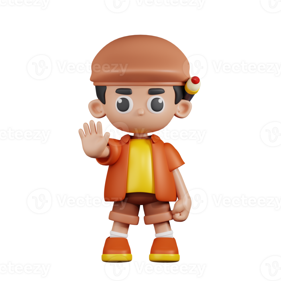 3d Character Artist Doing The Stop Sign Pose. 3d render isolated on transparent backdrop. png