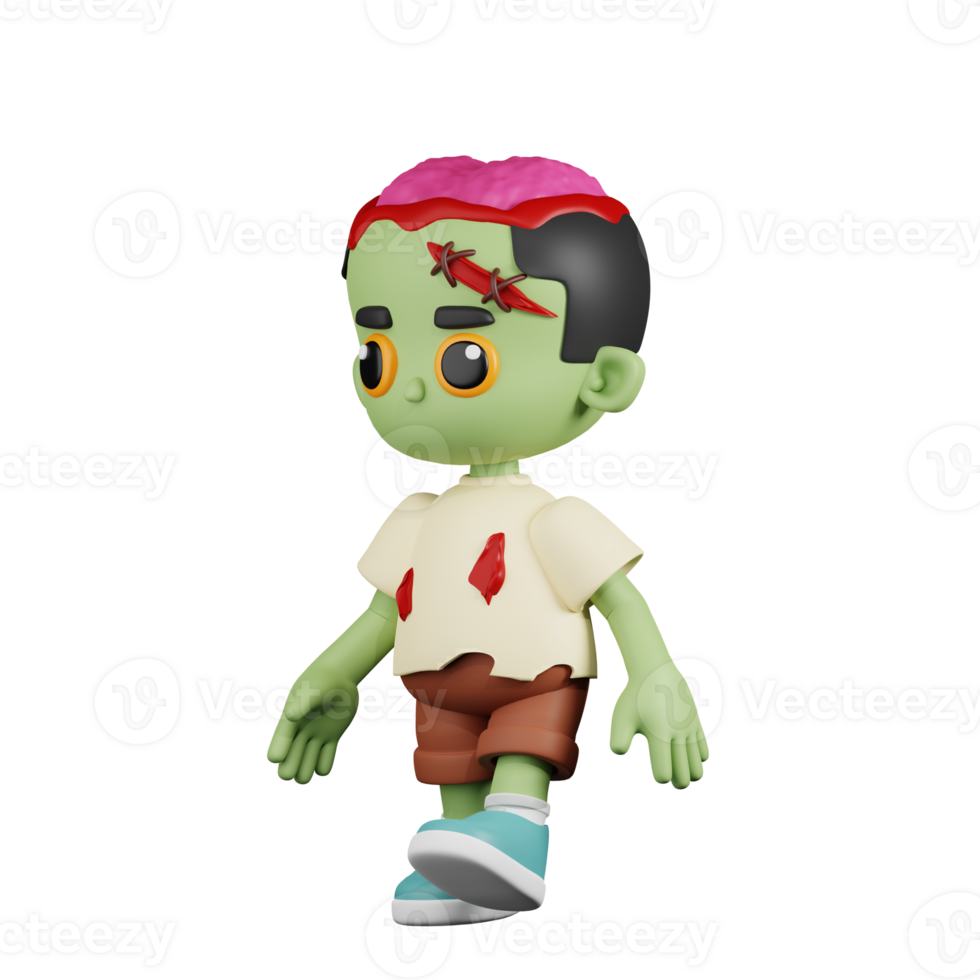 3d Character Zombie Walking Pose. 3d render isolated on transparent backdrop. png