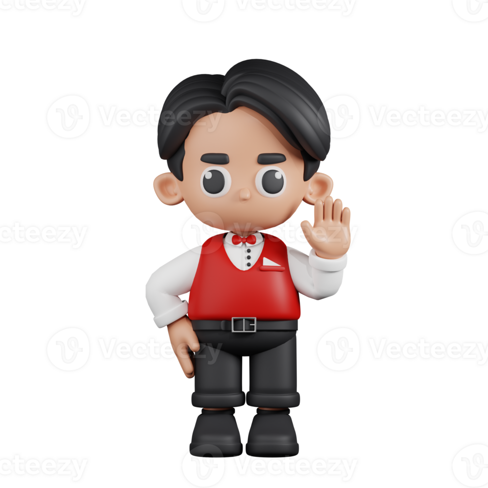 3d Character Waitress Hands Up Pose. 3d render isolated on transparent backdrop. png