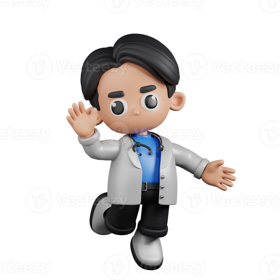 3d Character Doctor Happy Pose. 3d render isolated on transparent backdrop. png