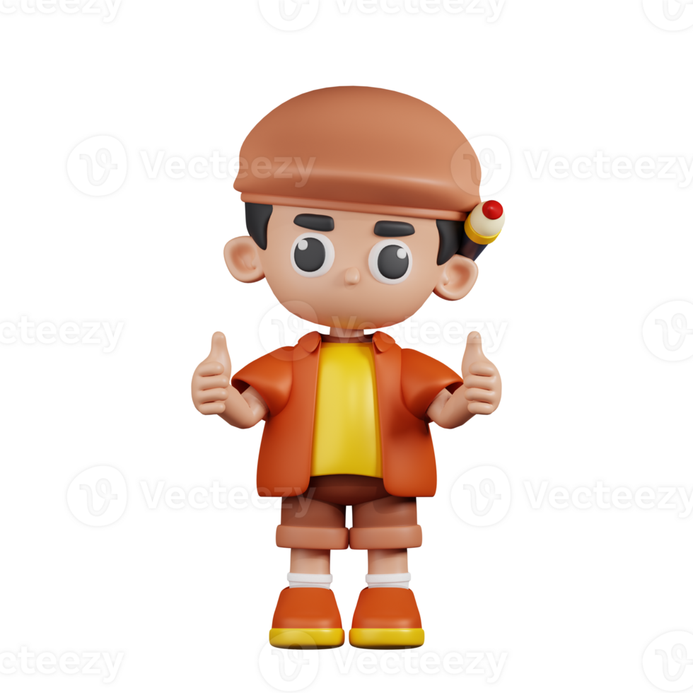 3d Character Artist Giving A Thumb Up Pose. 3d render isolated on transparent backdrop. png