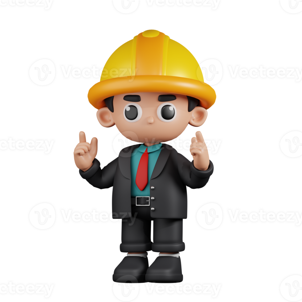 3d Character Engineer Giving Advise Pose. 3d render isolated on transparent backdrop. png