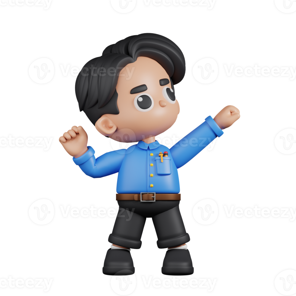 3d Character Teacher Looking Victorious Pose. 3d render isolated on transparent backdrop. png