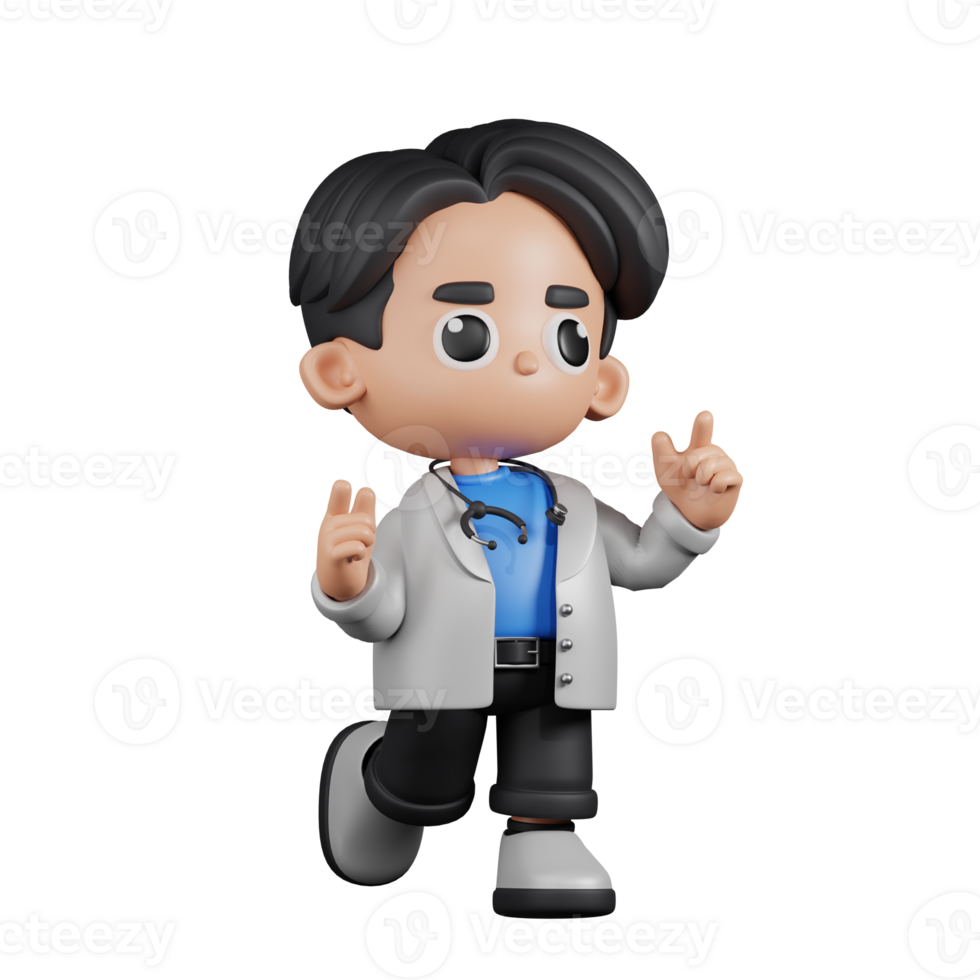 3d Character Doctor Feeling Happy Pose. 3d render isolated on transparent backdrop. png