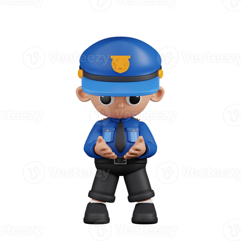3d Character Policeman Holding Something Pose. 3d render isolated on transparent backdrop. png