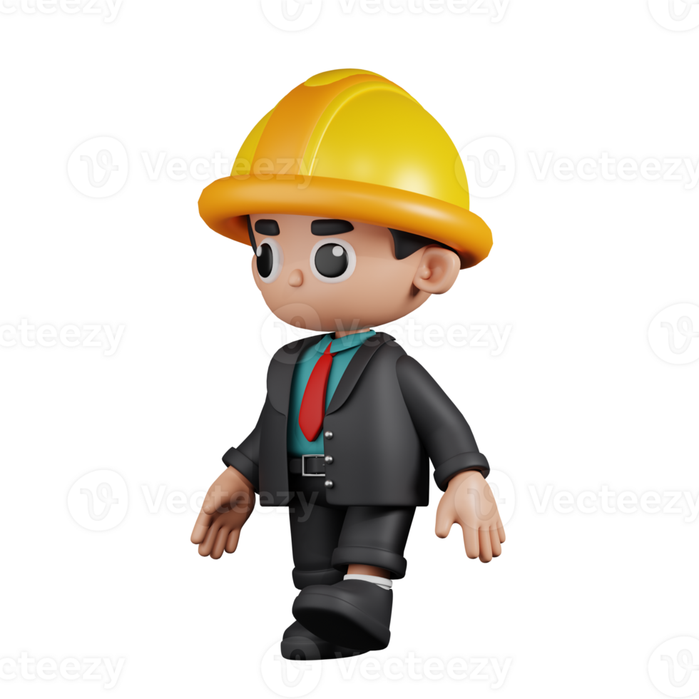 3d personagem engenheiro caminhando pose. 3d render isolado em transparente pano de fundo. png