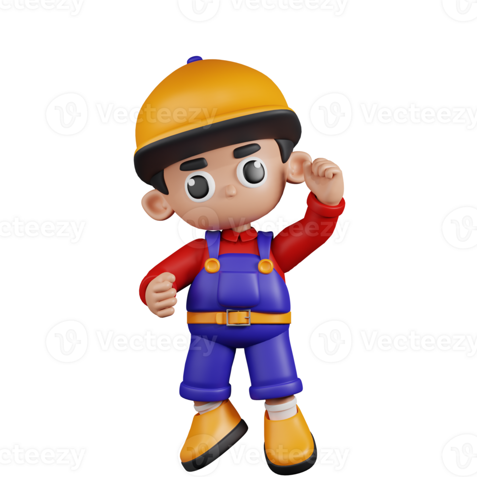 3d Character Mechanic Congrats Pose. 3d render isolated on transparent backdrop. png