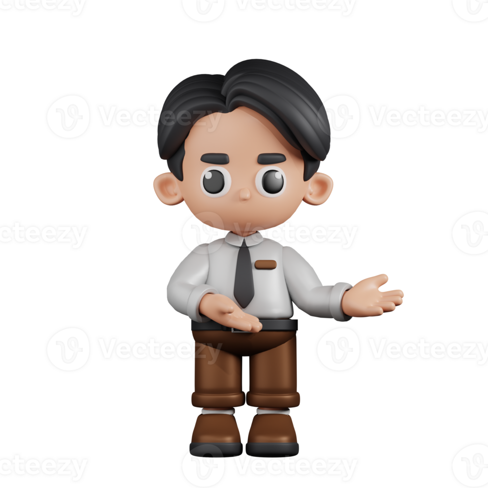 3d Character Businessman Pointing To Something Pose. 3d render isolated on transparent backdrop. png