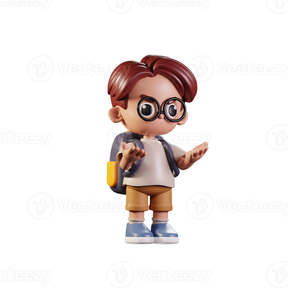 3d Character Student Angry Pose. 3d render isolated on transparent backdrop. png