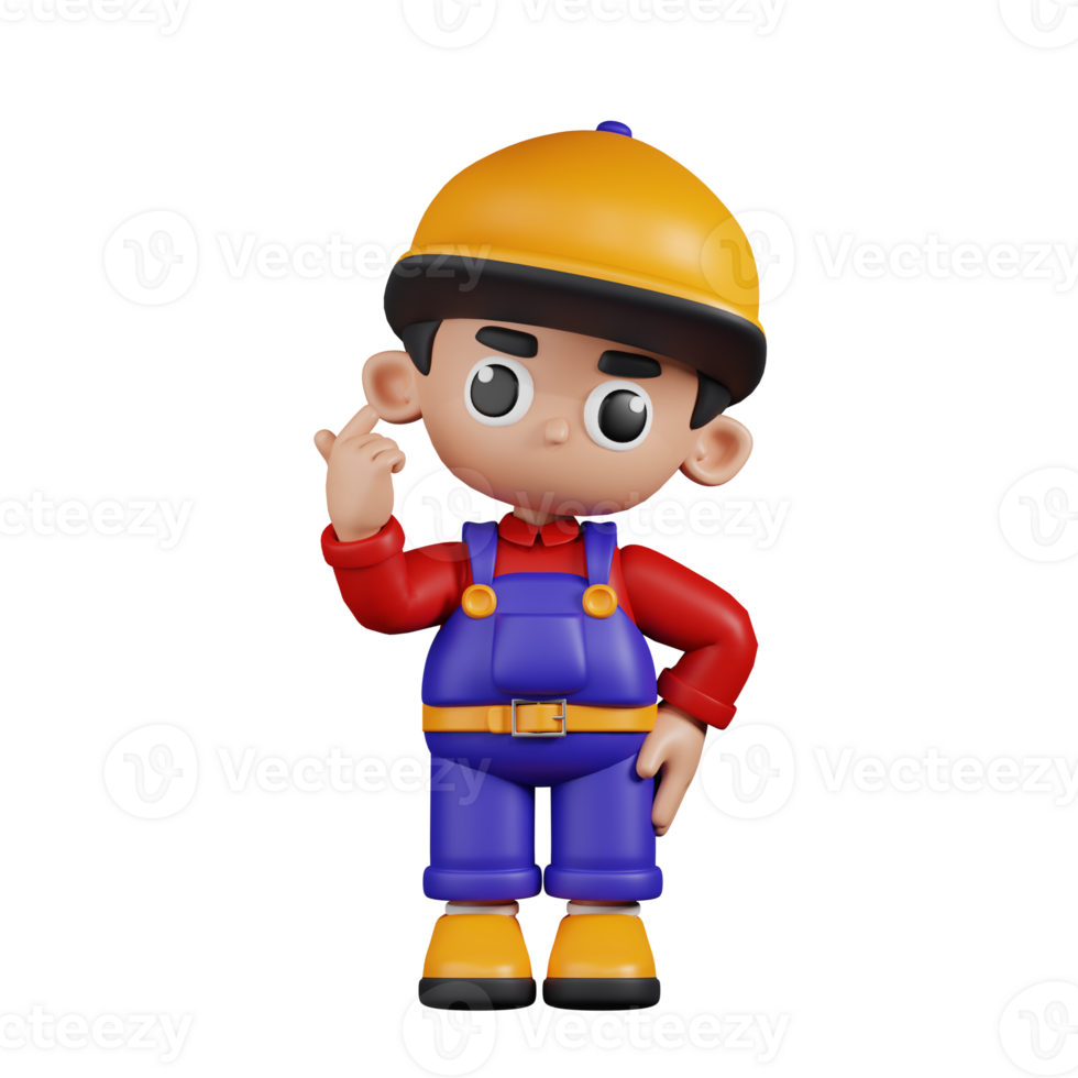 3d Character Mechanic Giving Mini Love Pose. 3d render isolated on transparent backdrop. png