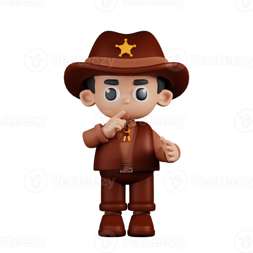 3d Character Sheriff Quiet Pose. 3d render isolated on transparent backdrop. png