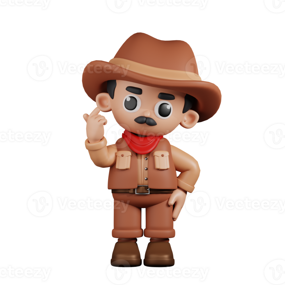 3d Character Cowboy Giving Mini Love Pose. 3d render isolated on transparent backdrop. png
