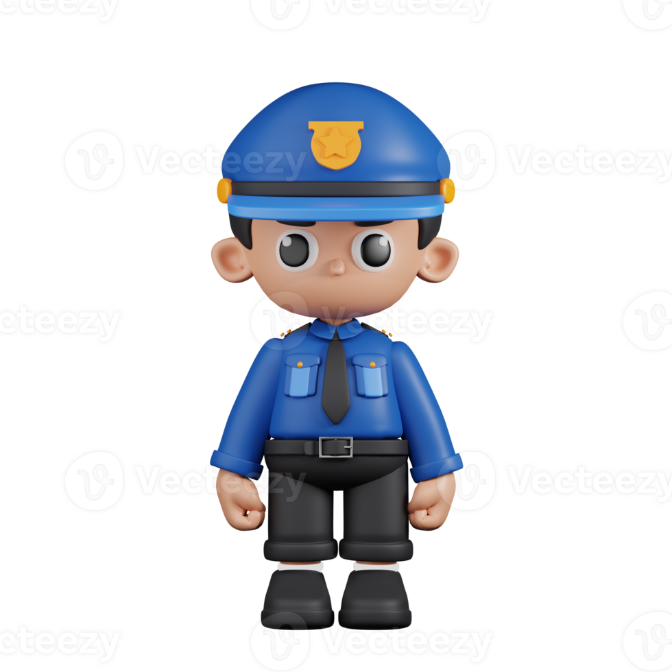 3d Character Policeman Standing Pose. 3d render isolated on transparent backdrop. png