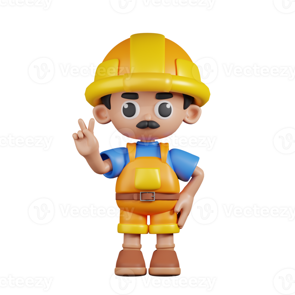 3d Character Builder Showing Peace Sign Pose. 3d render isolated on transparent backdrop. png
