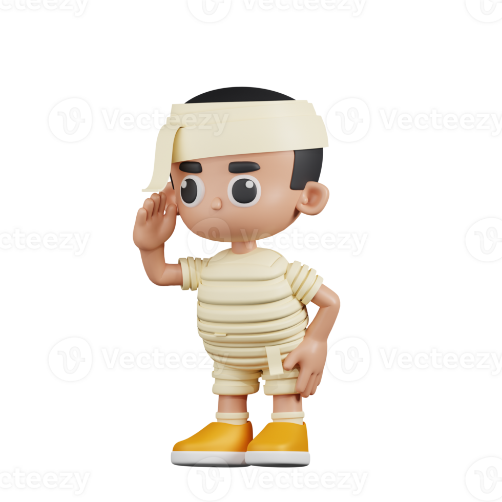 3d Character Mummy Looking for Something Pose. 3d render isolated on transparent backdrop. png