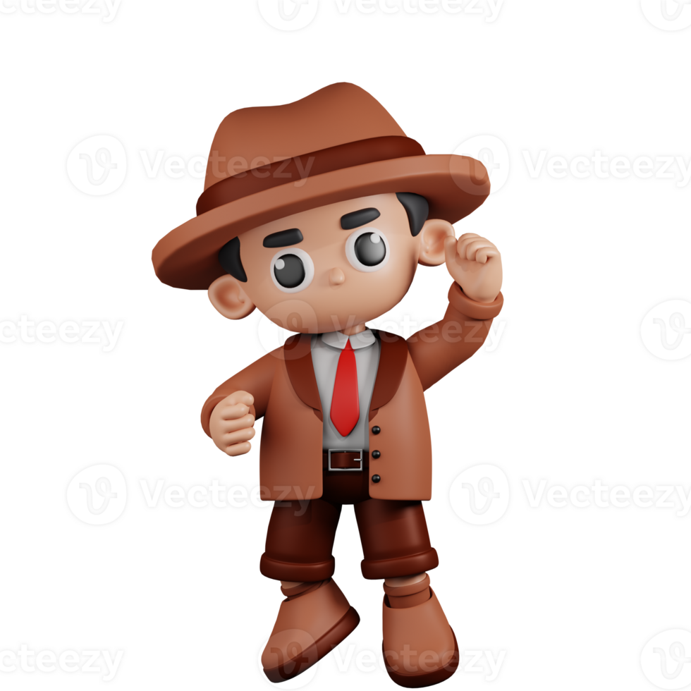 3d Character Detective Congrats Pose. 3d render isolated on transparent backdrop. png