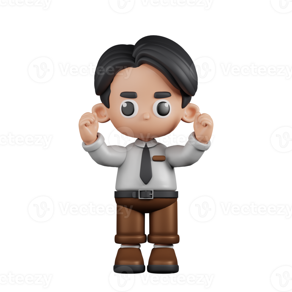 3d Character Businessman Excited Pose. 3d render isolated on transparent backdrop. png