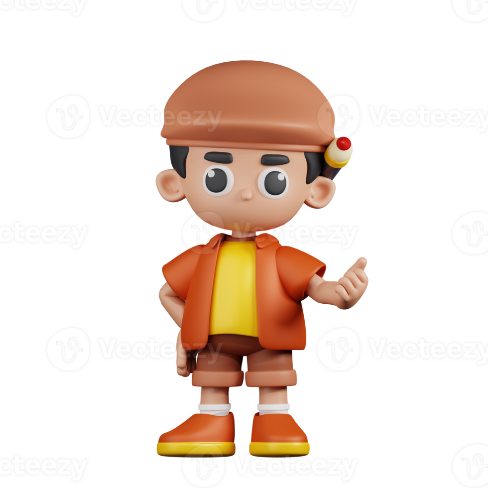 3d Character Artist Pointing Next Pose. 3d render isolated on transparent backdrop. png