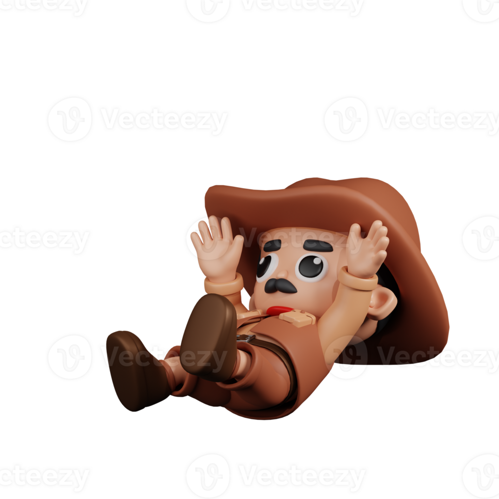 3d personnage cow-boy chute pose. 3d rendre isolé sur transparent toile de fond. png