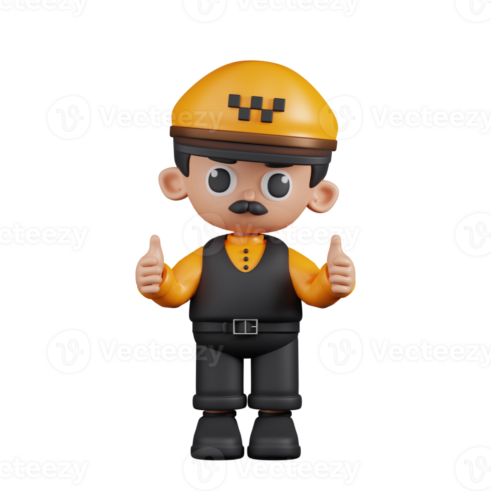 3d Character Taxi Driver Giving A Thumb Up Pose. 3d render isolated on transparent backdrop. png