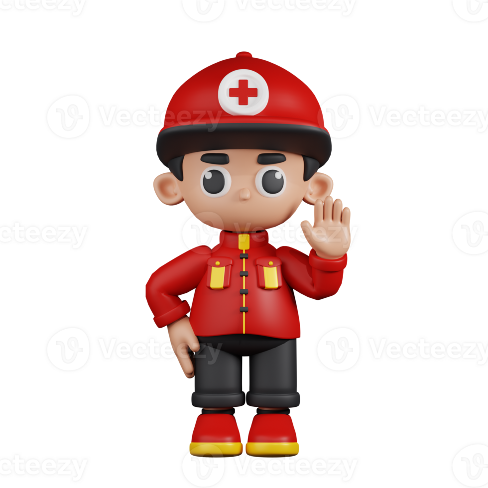 3d Character Paramedic Hands Up Pose. 3d render isolated on transparent backdrop. png