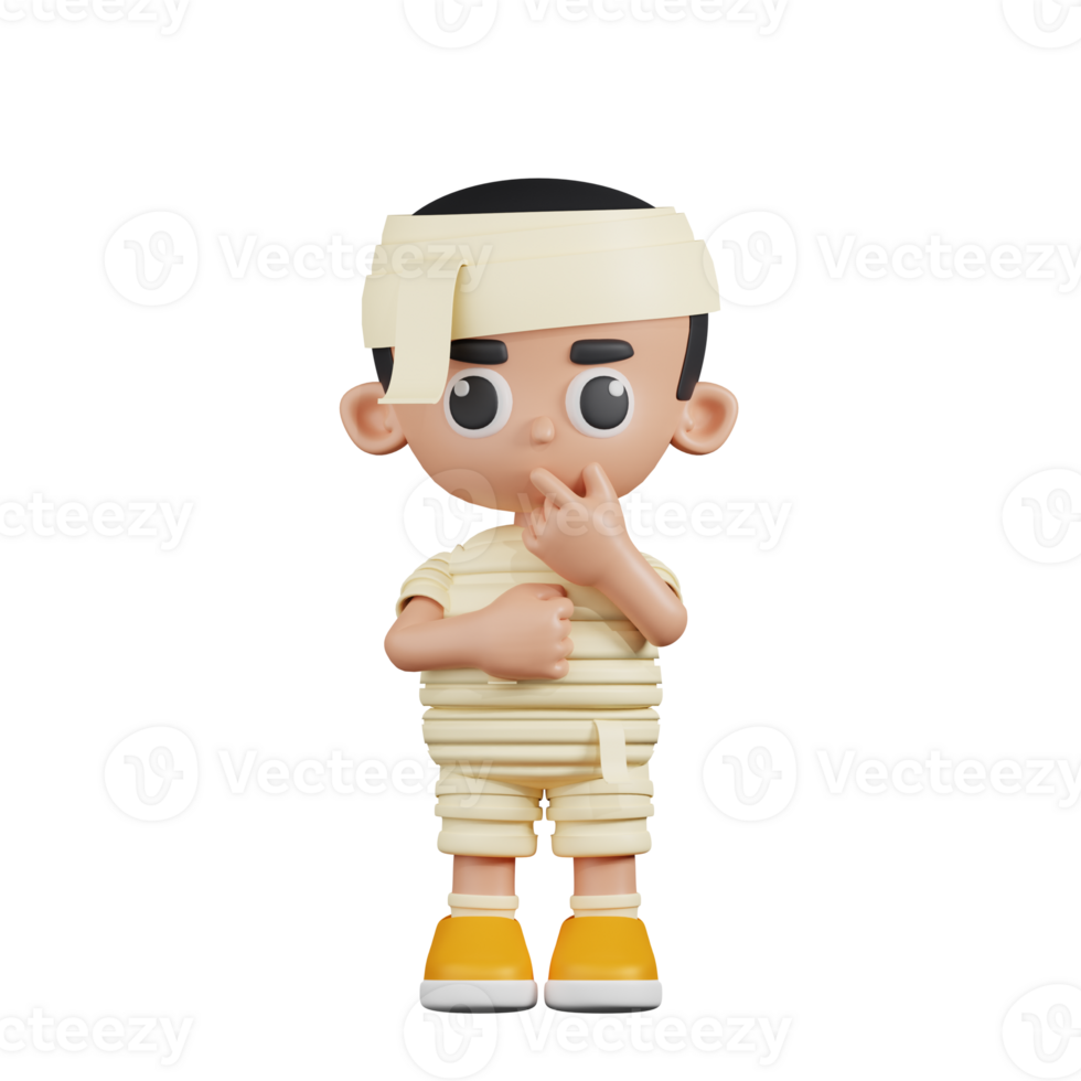3d Character Mummy Curious Poses. 3d render isolated on transparent backdrop. png