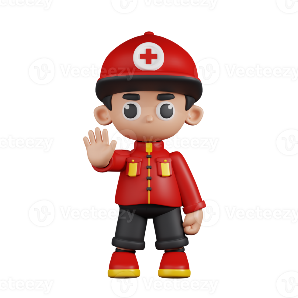 3d Character Paramedic Doing The Stop Sign Pose. 3d render isolated on transparent backdrop. png