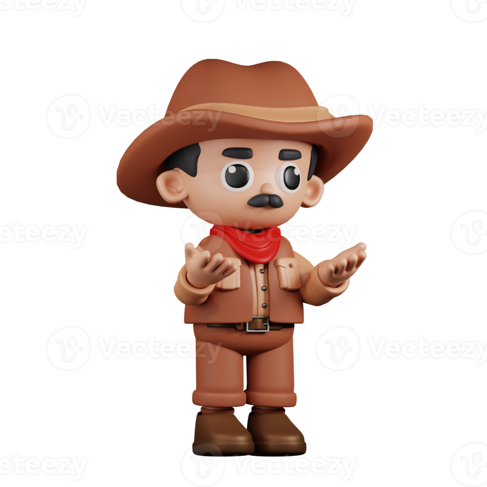 3d Character Cowboy Angry Pose. 3d render isolated on transparent backdrop. png