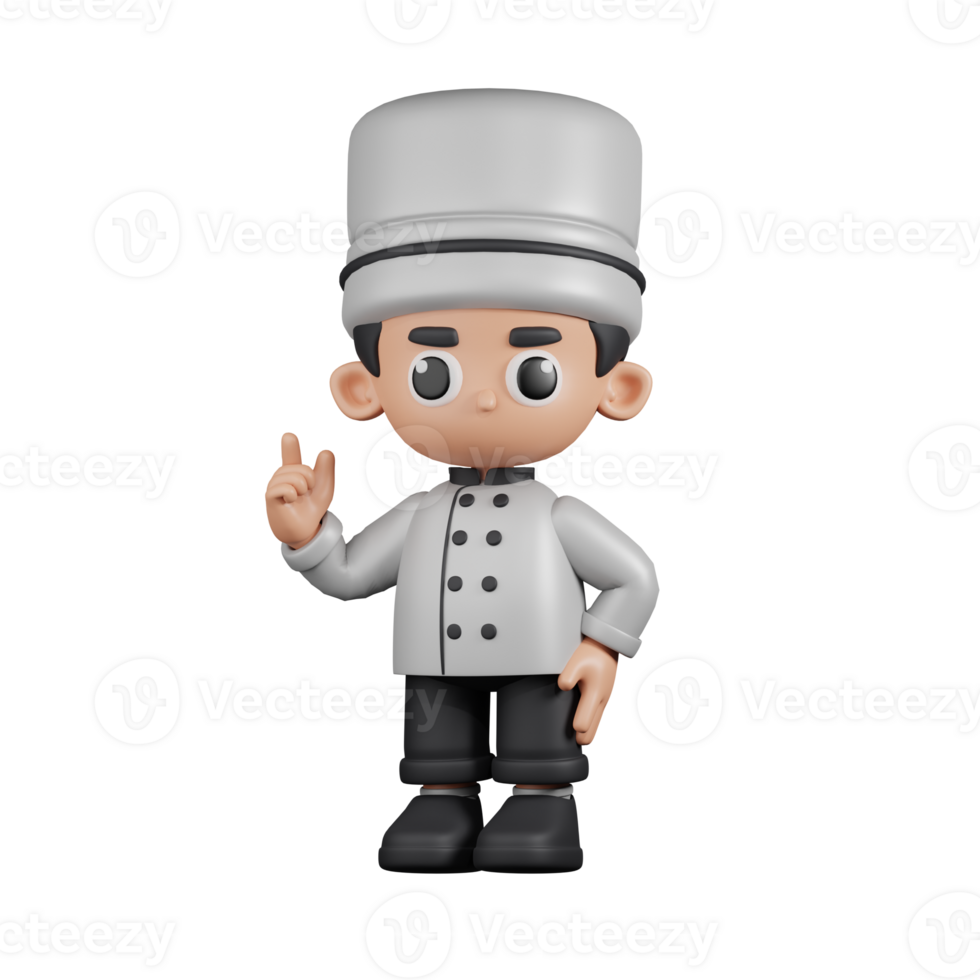 3d Character Chef Giving Advise Pose. 3d render isolated on transparent backdrop. png