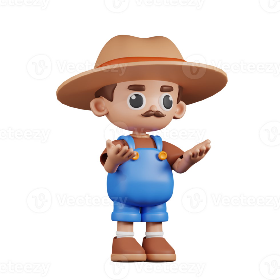 3d Character Farmer Angry Pose. 3d render isolated on transparent backdrop. png