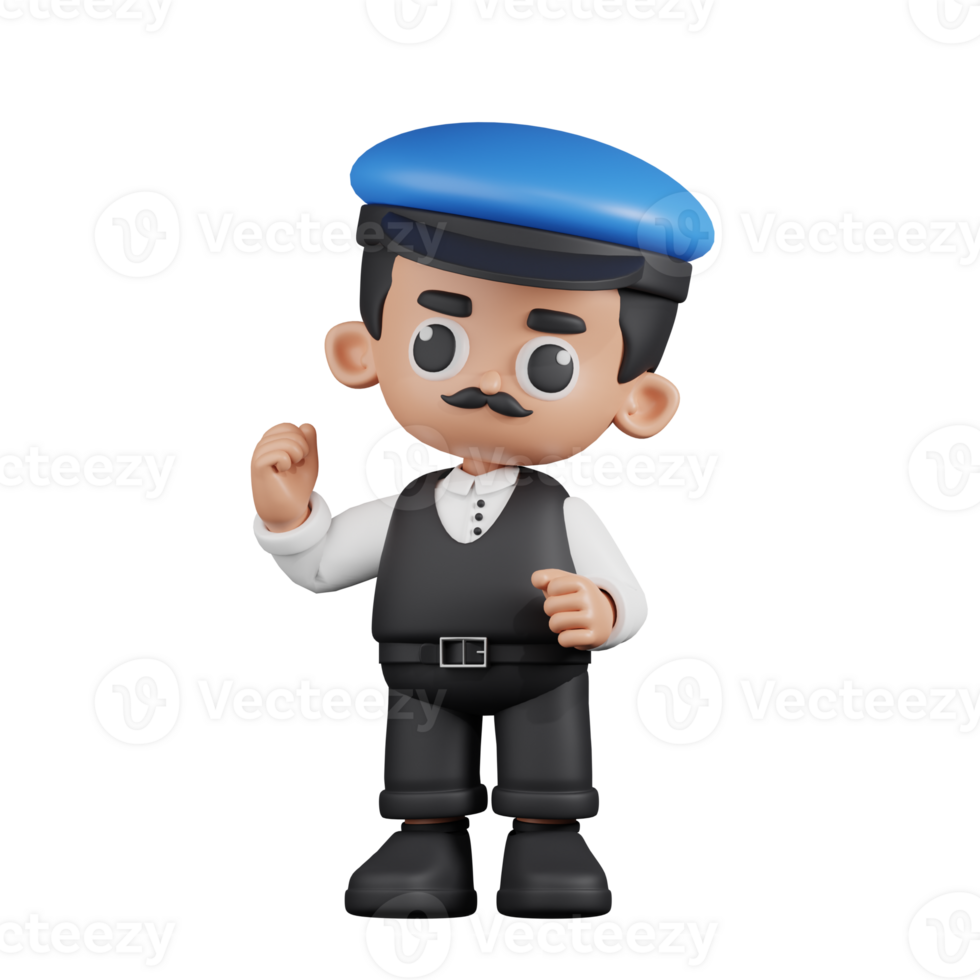 3d Character Driver Congratulation Pose. 3d render isolated on transparent backdrop. png