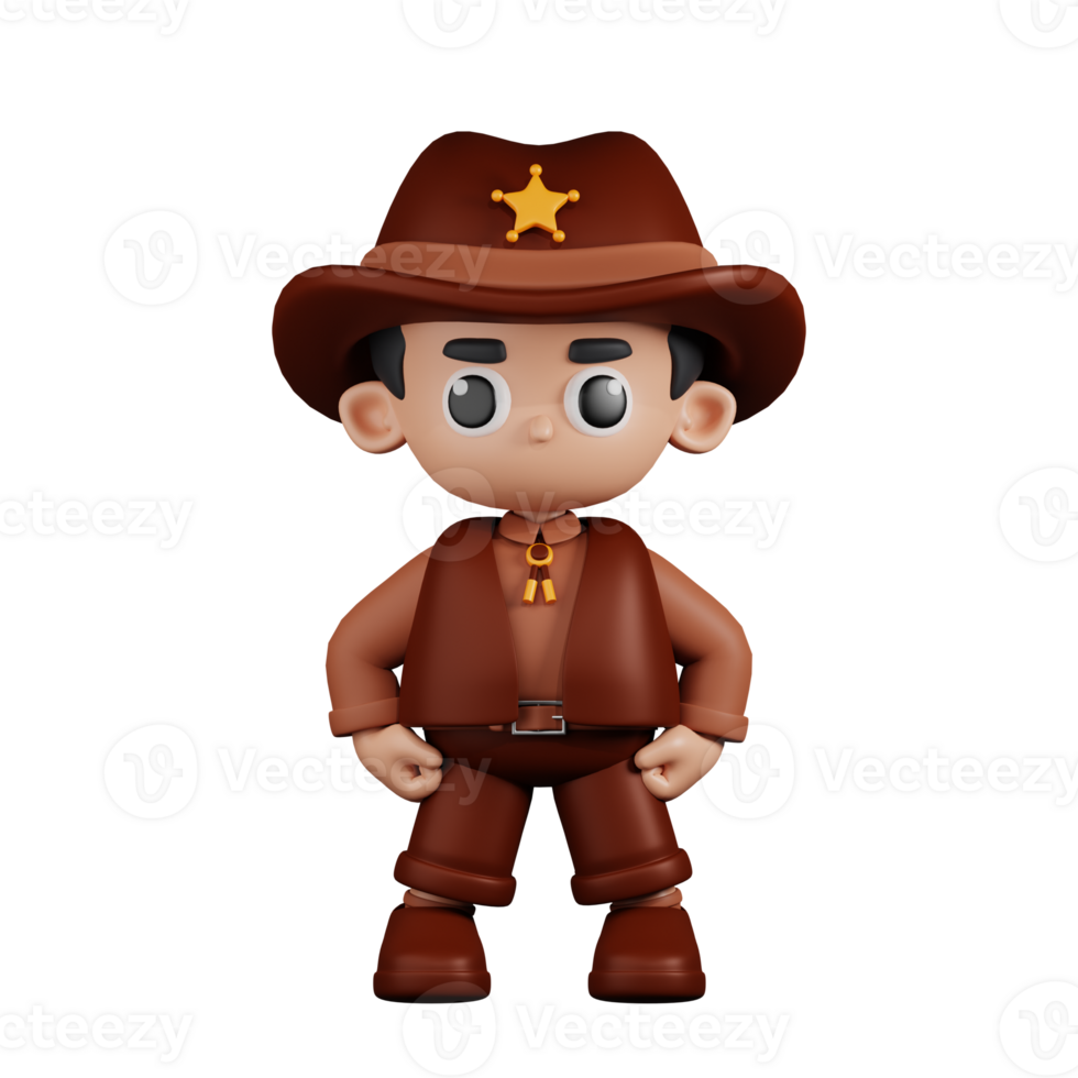 3d Character Sheriff Hero Stance Pose. 3d render isolated on transparent backdrop. png