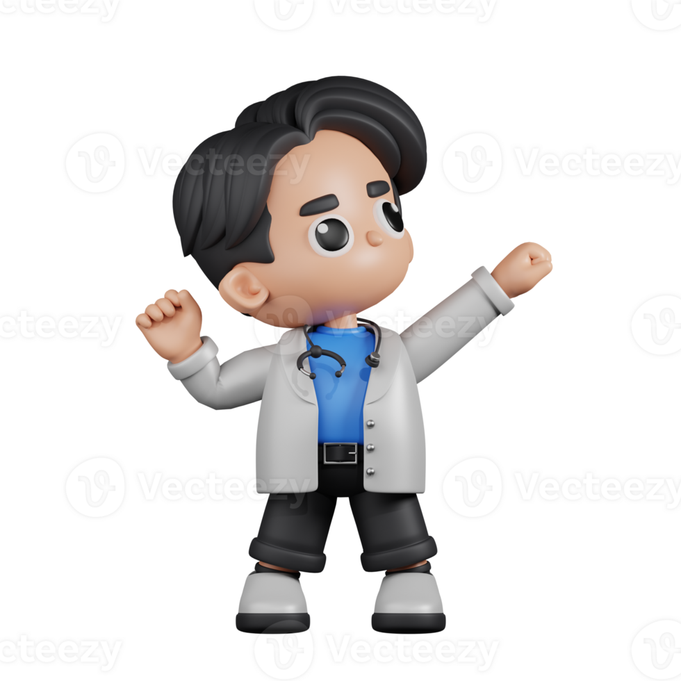 3d Character Doctor Looking Victorious Pose. 3d render isolated on transparent backdrop. png