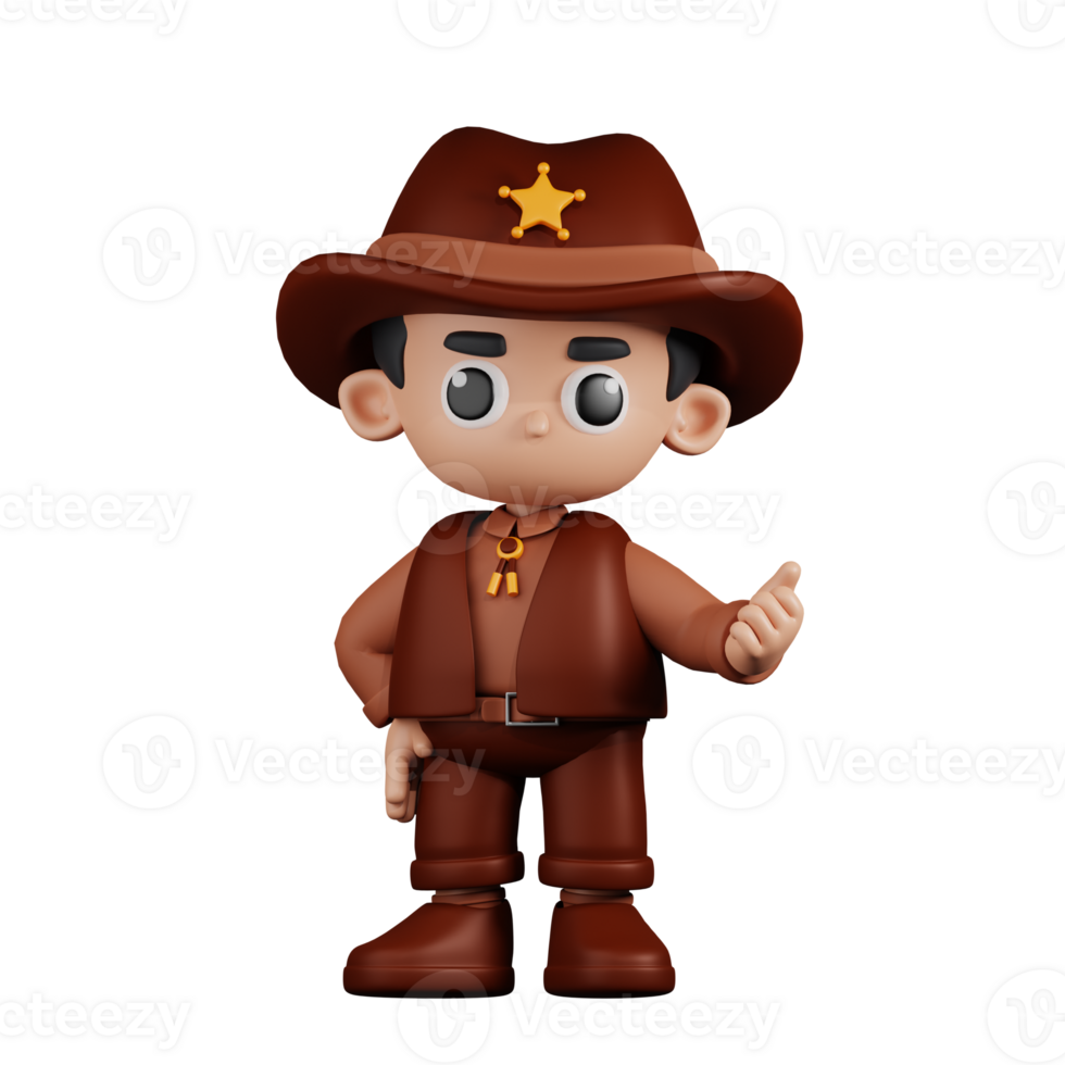 3d Character Sheriff Pointing Next Pose. 3d render isolated on transparent backdrop. png